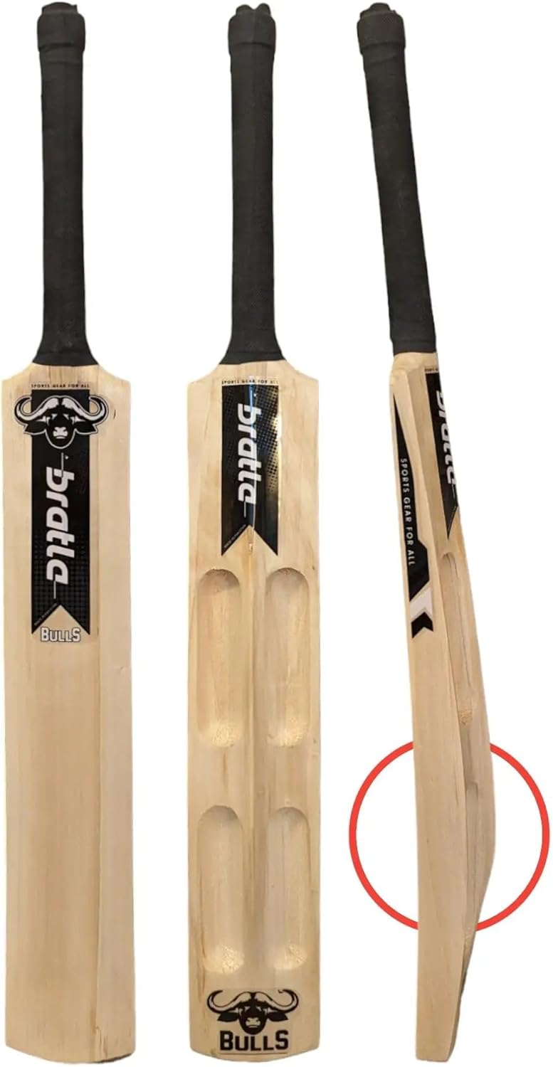 Bratla Bulls Kashmir Willow Cricket Bat for Hard Tennis Ball Scoop Design Bat - Adult Size, Lightweight Wooden Soft Tapeball Cricket Bat - Image 1